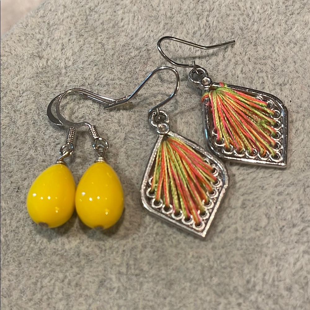 Yellow and Silver Nature-Inspired Earrings Set 2 pair bundle